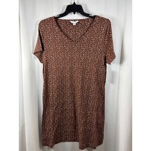 Charter Club Intimates Brown Cotton Leaf Print V-Neck Nightgown XL Womens NWT